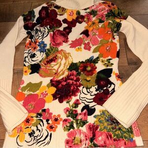 Moth Floral Sweater with Cream Sleeves